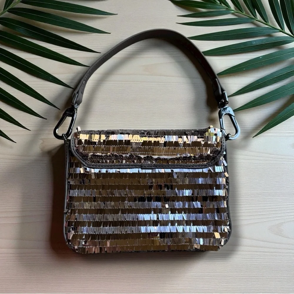 BIBI LOU Anthropologie Silver & Black Sequin Shoulder Bag